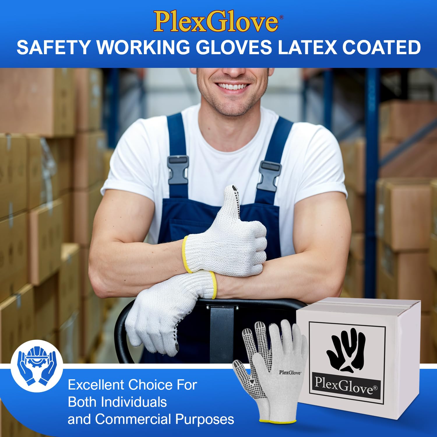 Size 9 Medium White String Knit Work Gloves with Black PVC Dots On Both Sides, 144 Pairs/Case