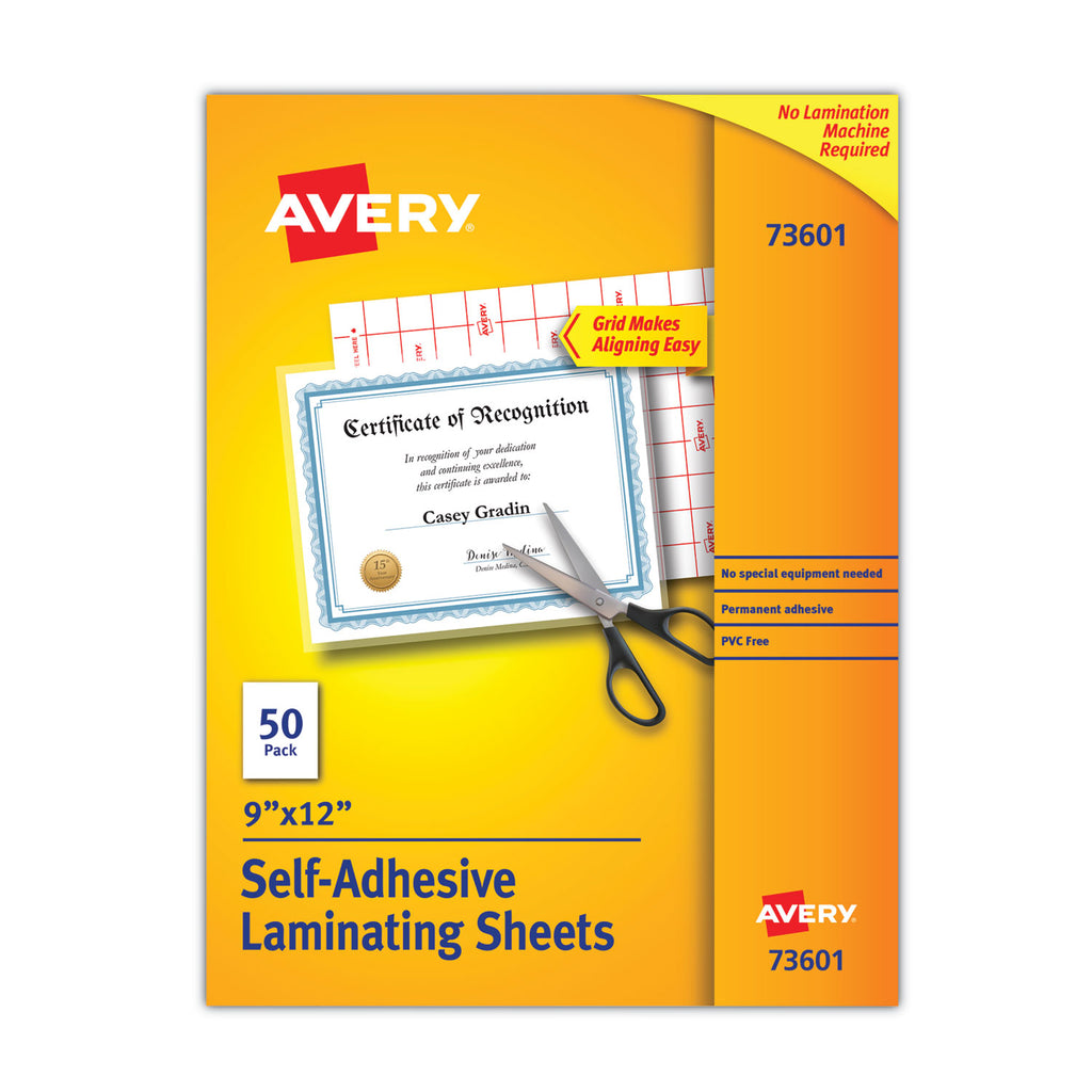 Clear Self-Adhesive Laminating Sheets, 3 mil, 9" x 12", Matte Clear, 50/Box - 