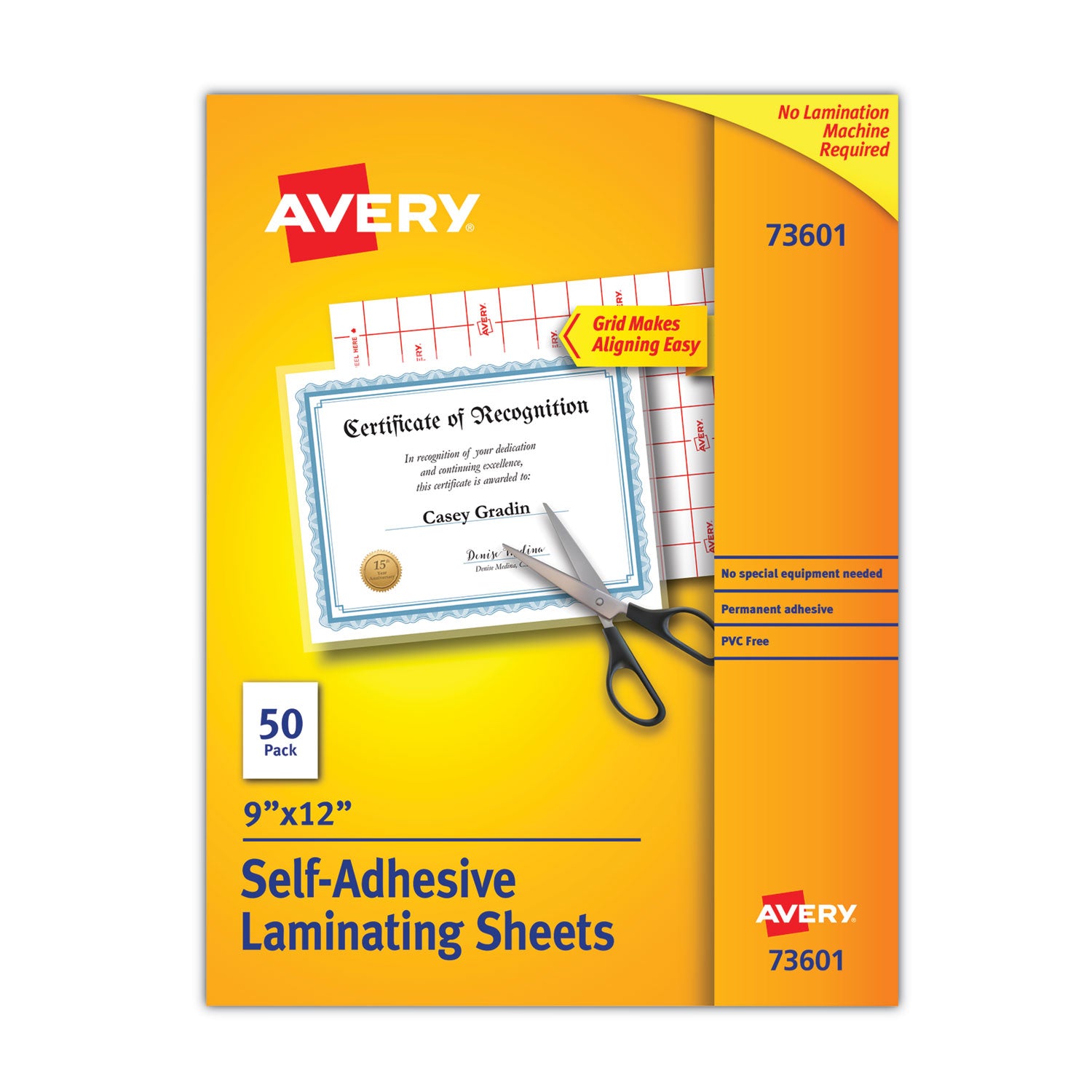 Clear Self-Adhesive Laminating Sheets, 3 mil, 9" x 12", Matte Clear, 50/Box - 