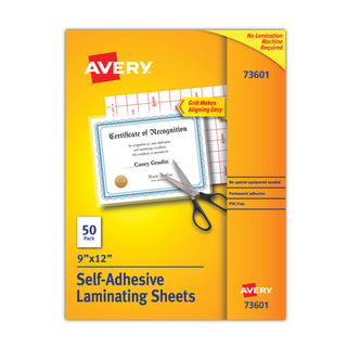 Clear Self-Adhesive Laminating Sheets, 3 mil, 9" x 12", Matte Clear, 50/Box - 