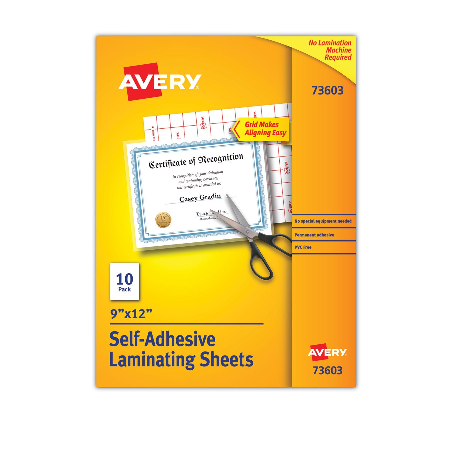 Clear Self-Adhesive Laminating Sheets, 3 mil, 9" x 12", Matte Clear, 10/Pack - 