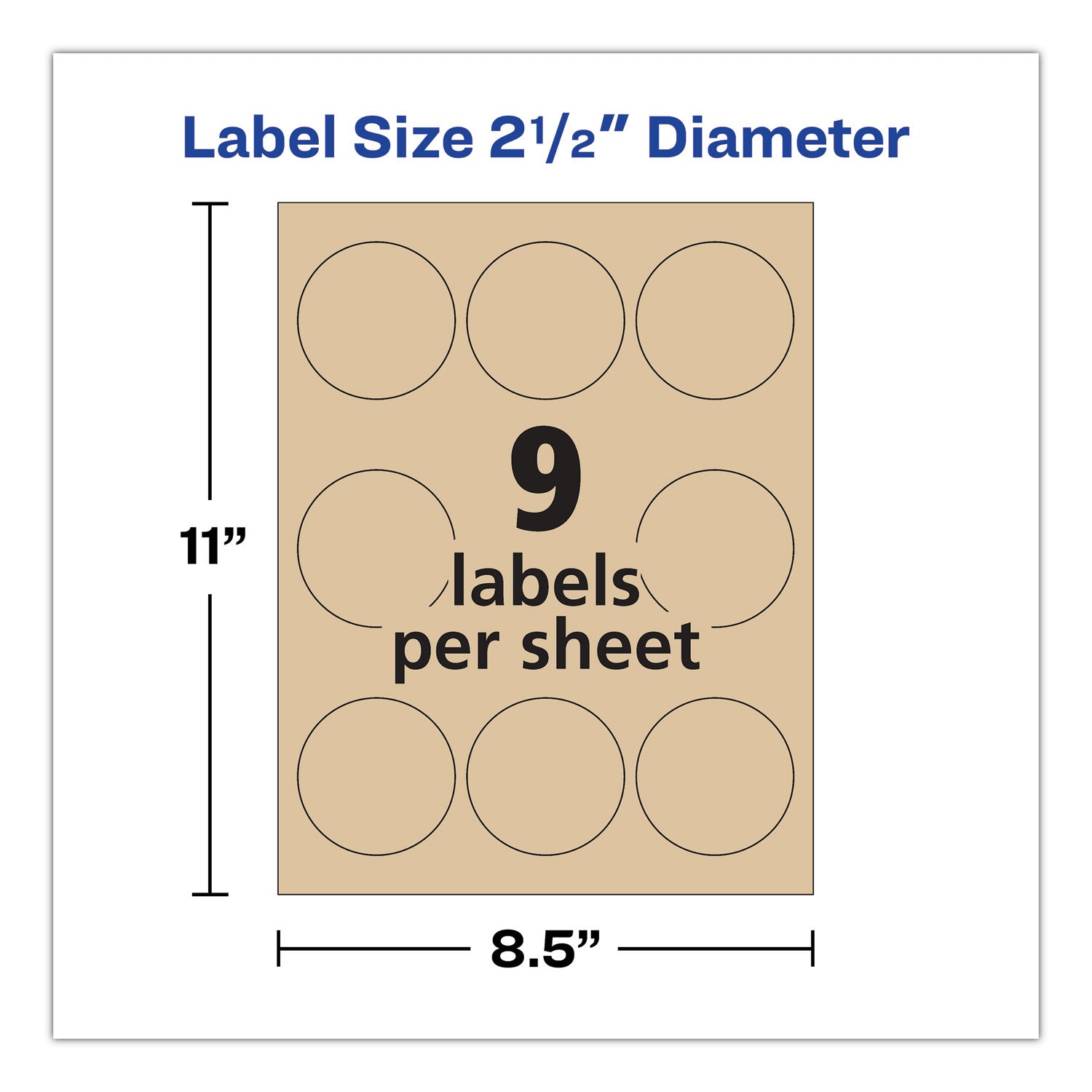 Round Brown Kraft Print-to-the-Edge Labels, 2.5" dia, 225/PK