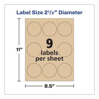 Round Brown Kraft Print-to-the-Edge Labels, 2.5" dia, 225/PK
