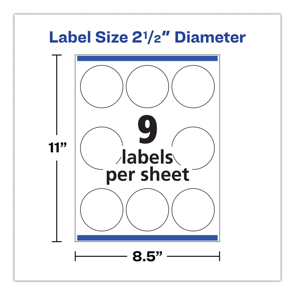 Round Print-to-the Edge Labels with SureFeed, 2.5" dia, Glossy White, 90/PK
