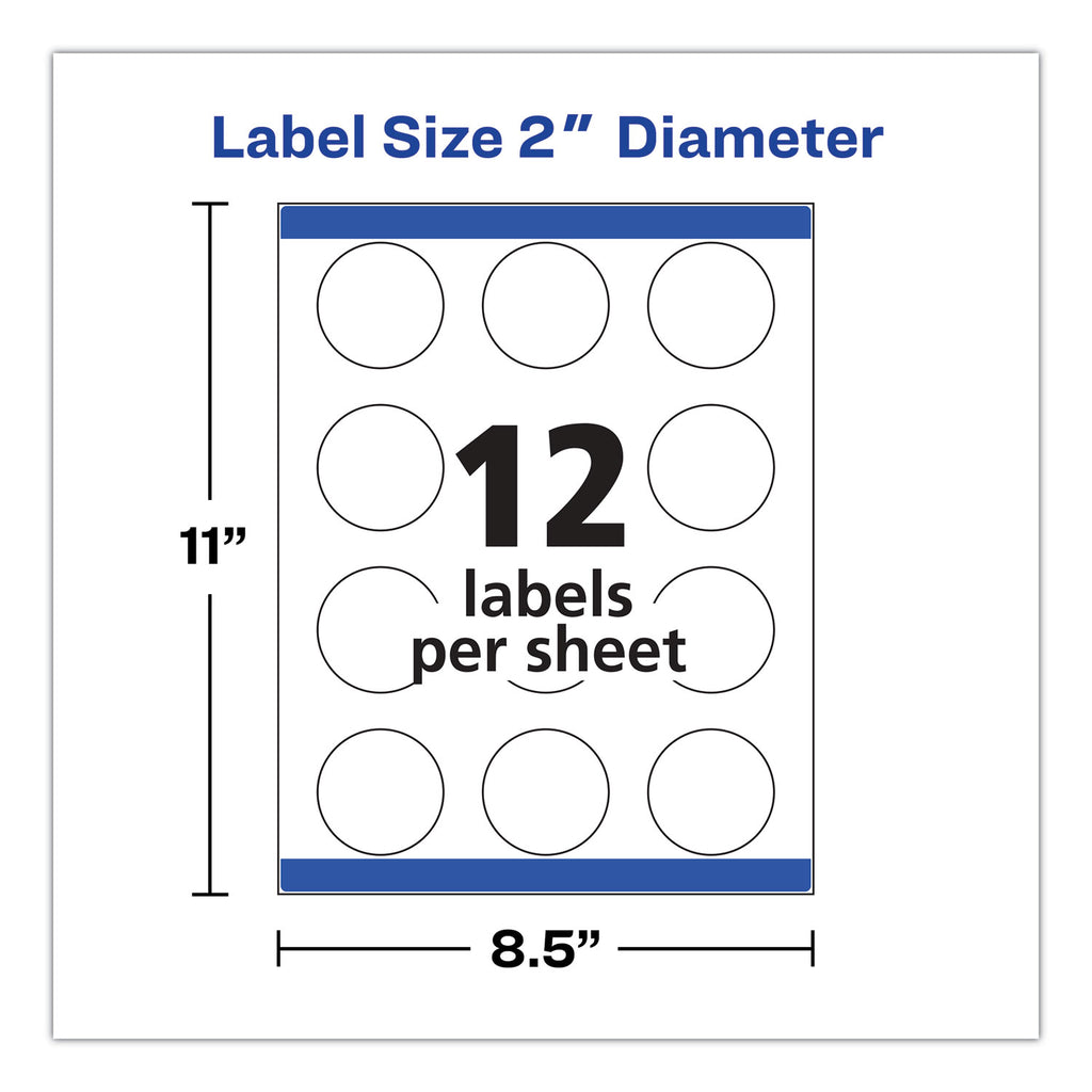 Round Print-to-the Edge Labels with SureFeed and EasyPeel, 2" dia, Matte White, 300/Pack
