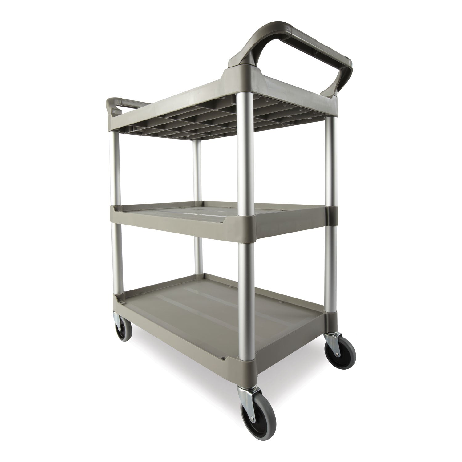 Three-Shelf Service Cart, Plastic, 3 Shelves, 200 lb Capacity, 18.63" x 33.63" x 37.75", Platinum - 