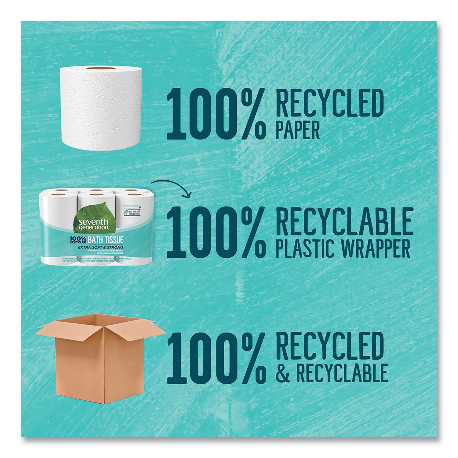 100% Recycled Bathroom Tissue, Septic Safe, 2-Ply, White, 240 Sheets/Roll, 12/Pack