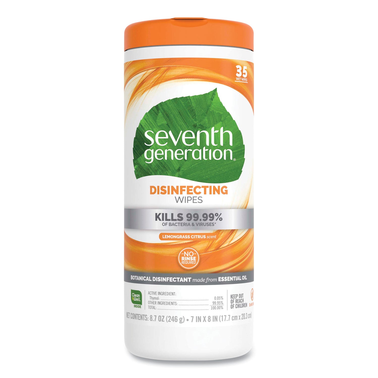 Botanical Disinfecting Wipes, 8 x 7, Lemongrass Citrus, White, 35 Count, 12/Carton - 