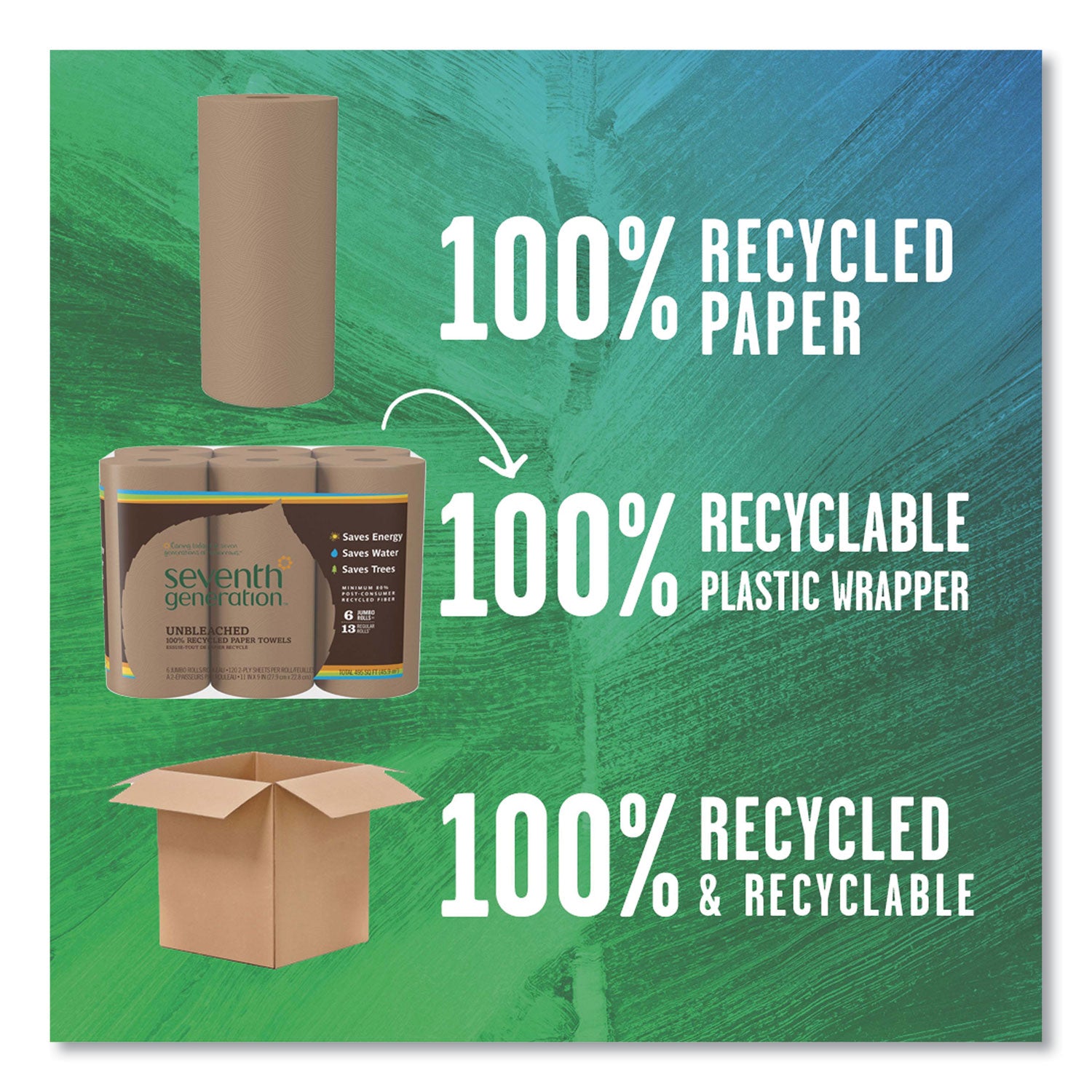 Natural Unbleached 100% Recycled Paper Kitchen Towel Rolls, 2-Ply, Individually Wrapped, 11 x 9, 120/Roll, 30 Rolls/Carton - 