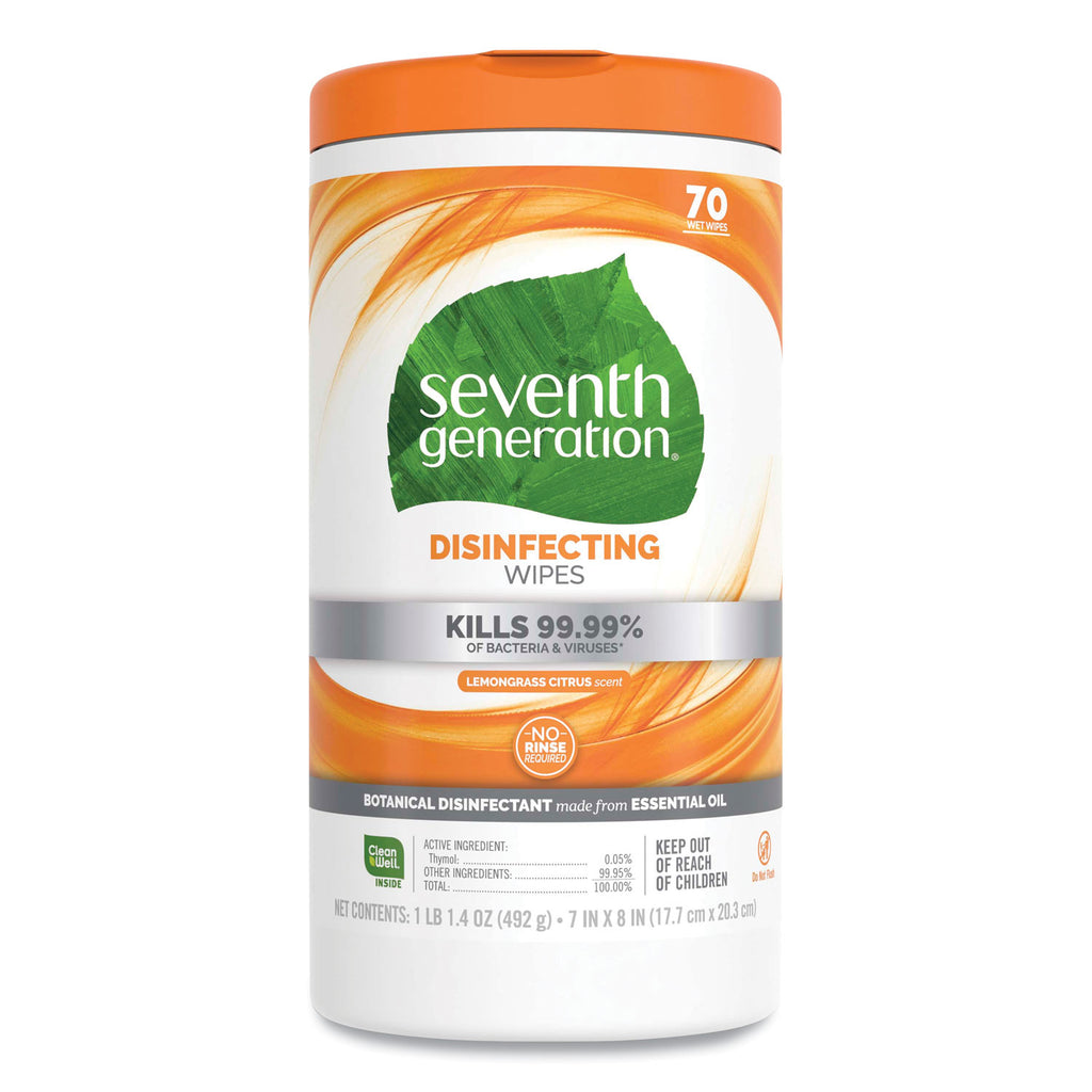 Botanical Disinfecting Wipes, 7 x 8, Lemongrass Citrus, 70 Count, 6/Carton