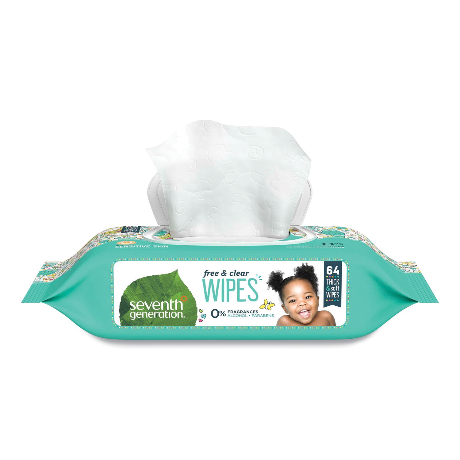 Free and Clear Baby Wipes, 7 x 7, Unscented, White, 64/Flip Top Pack, 12 Packs/Carton - 