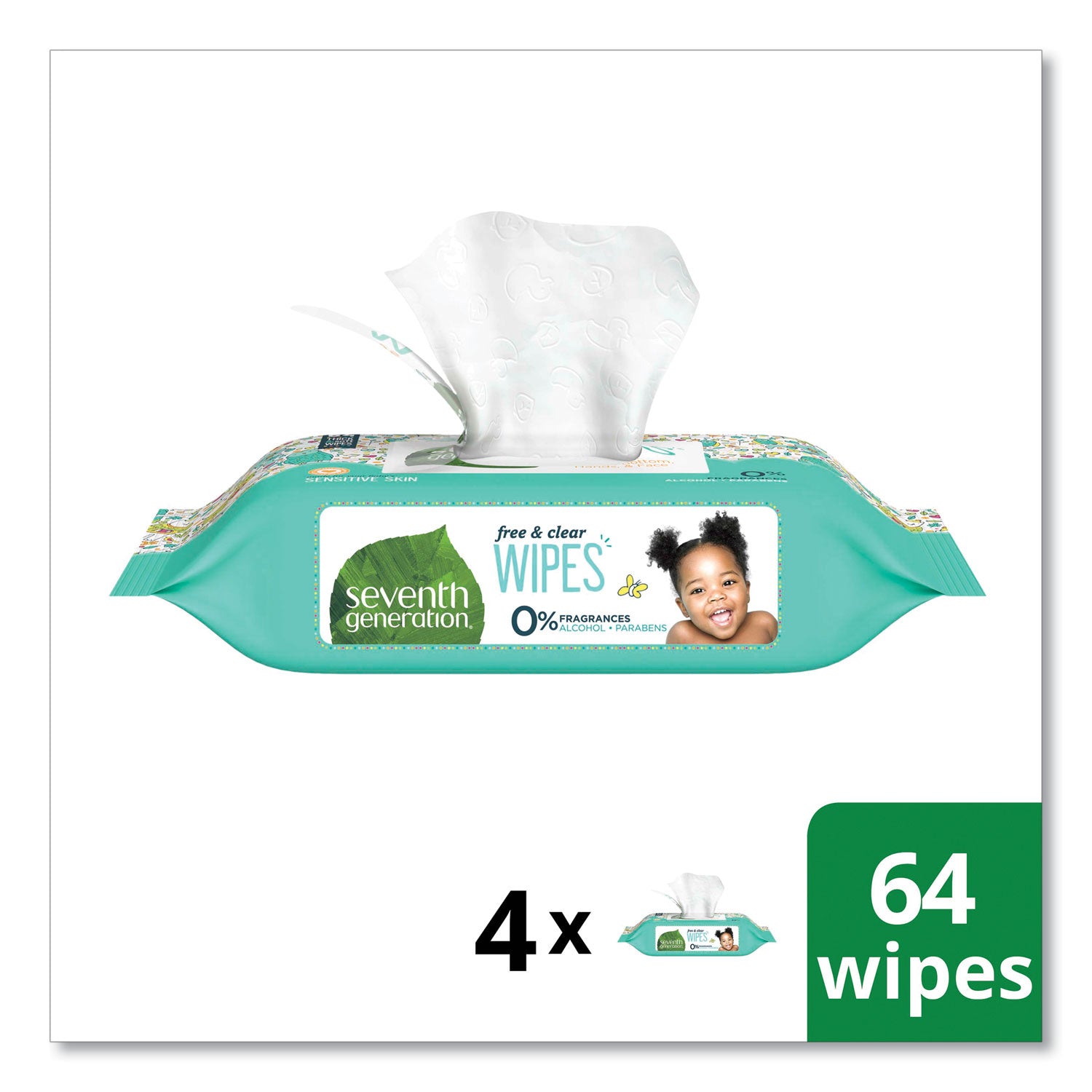 Free and Clear Baby Wipes, 7 x 7, Refill, Unscented, White, 256/Pack, 3 Packs/Carton - 