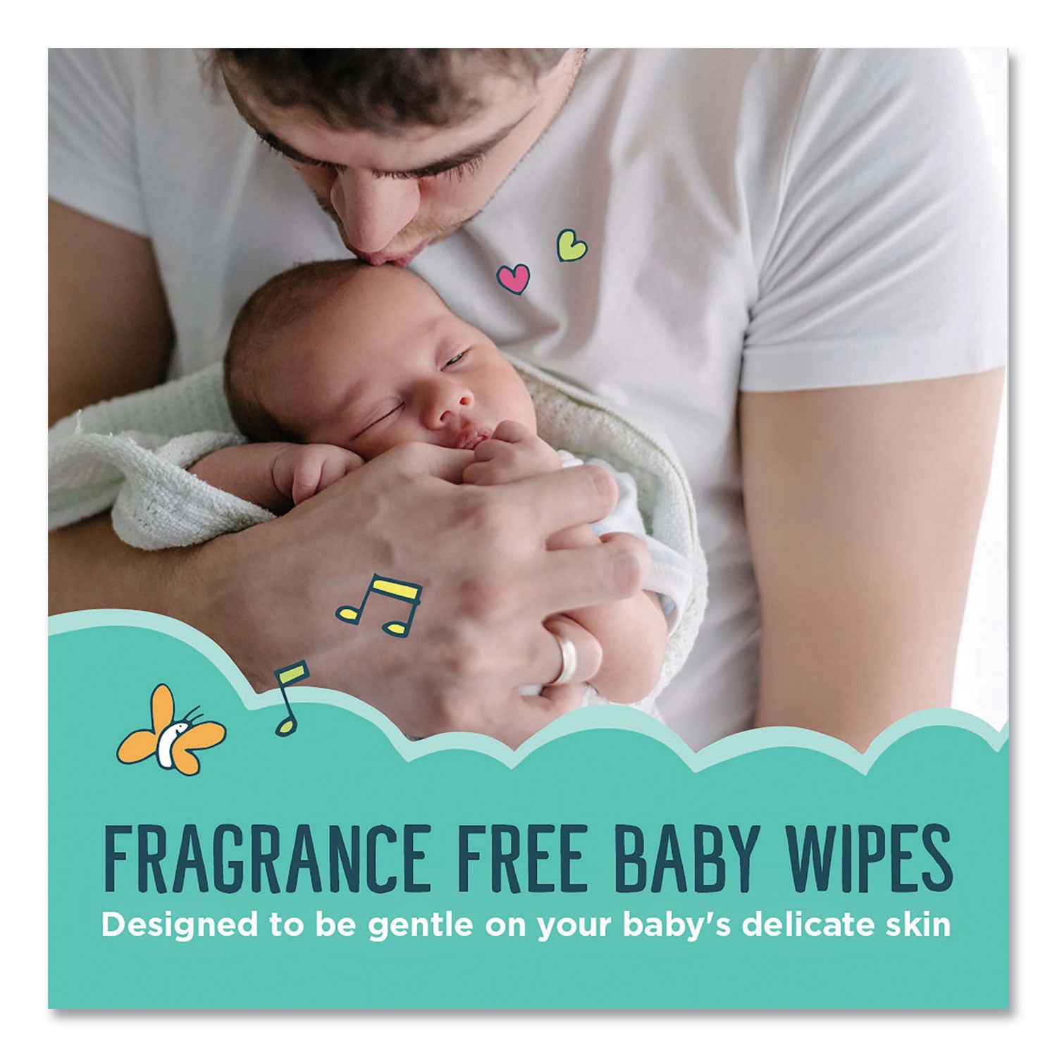 Free and Clear Baby Wipes, 7 x 7, Unscented, White, 64/Flip-Top Pack - 