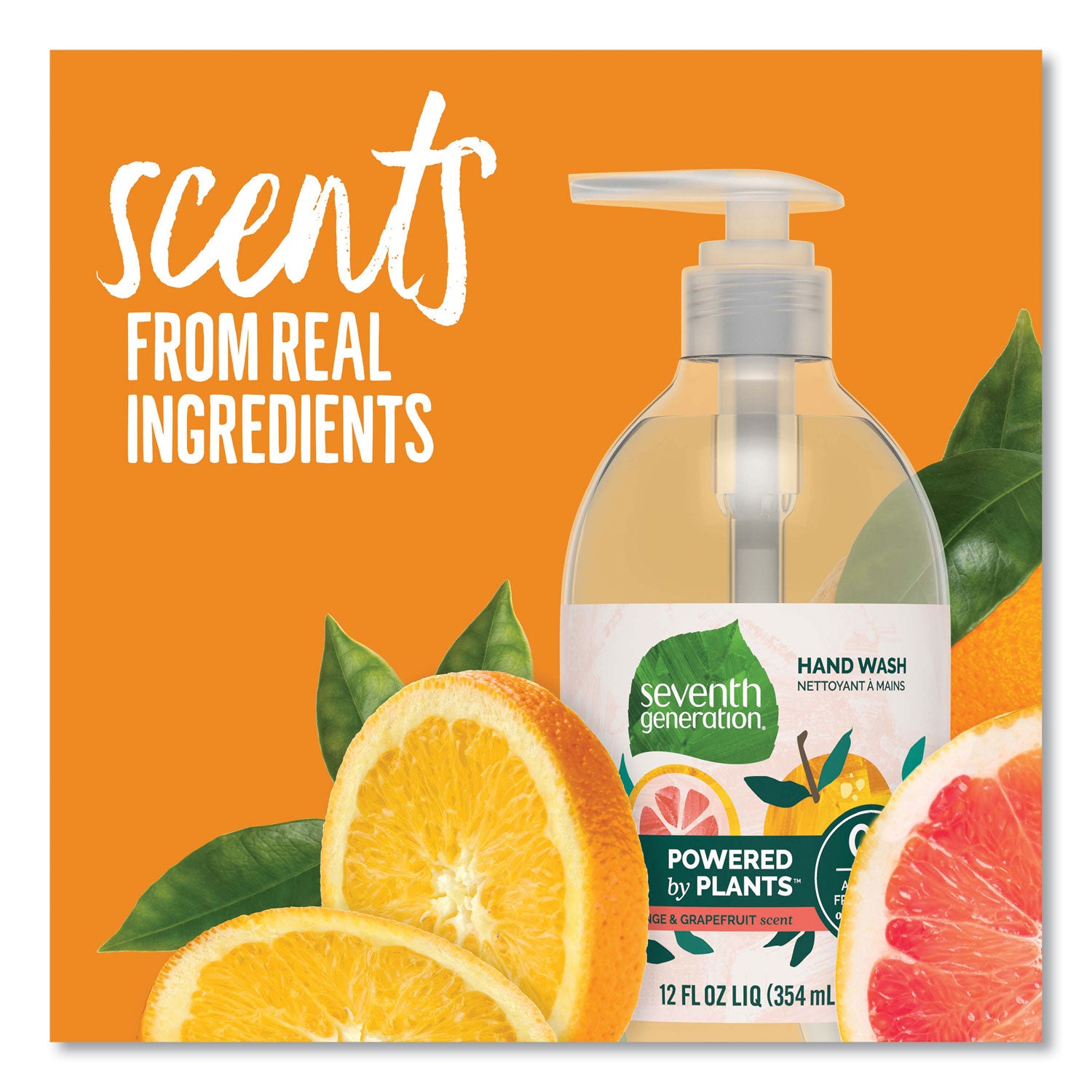 Natural Hand Wash, Mandarin Orange and Grapefruit, 12 oz Pump Bottle, 8/Carton