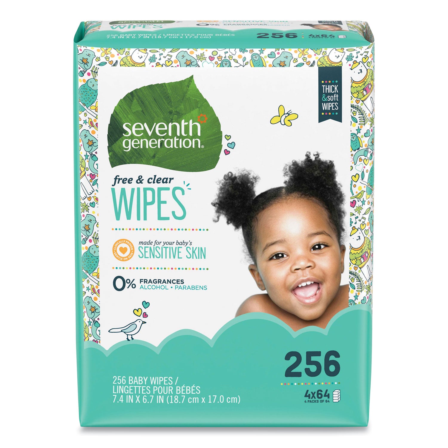 Free and Clear Baby Wipes, 7 x 7, Refill, Unscented, White, 256/Pack, 3 Packs/Carton - 