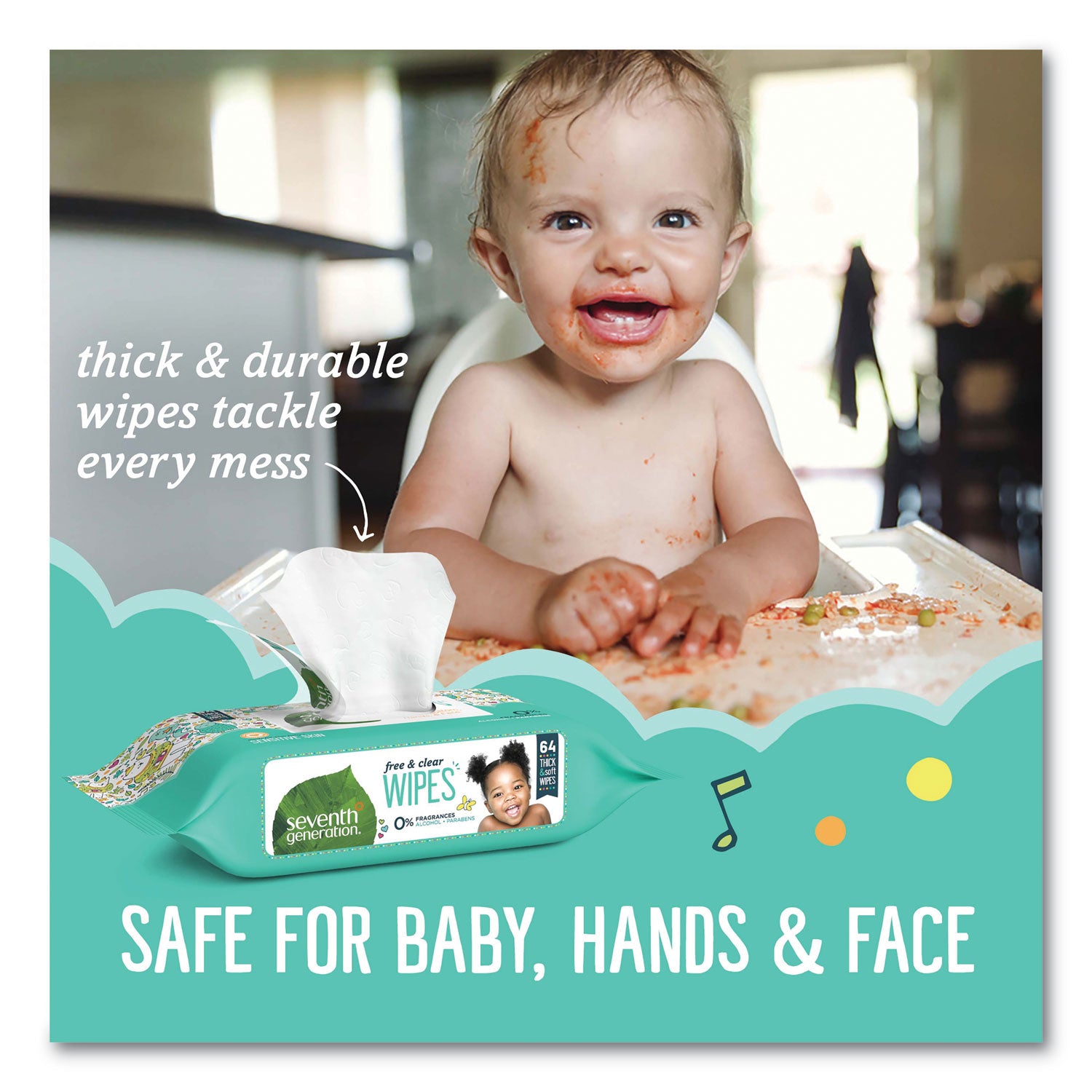 Free and Clear Baby Wipes, 7 x 7, Refill, Unscented, White, 256/Pack, 3 Packs/Carton - 