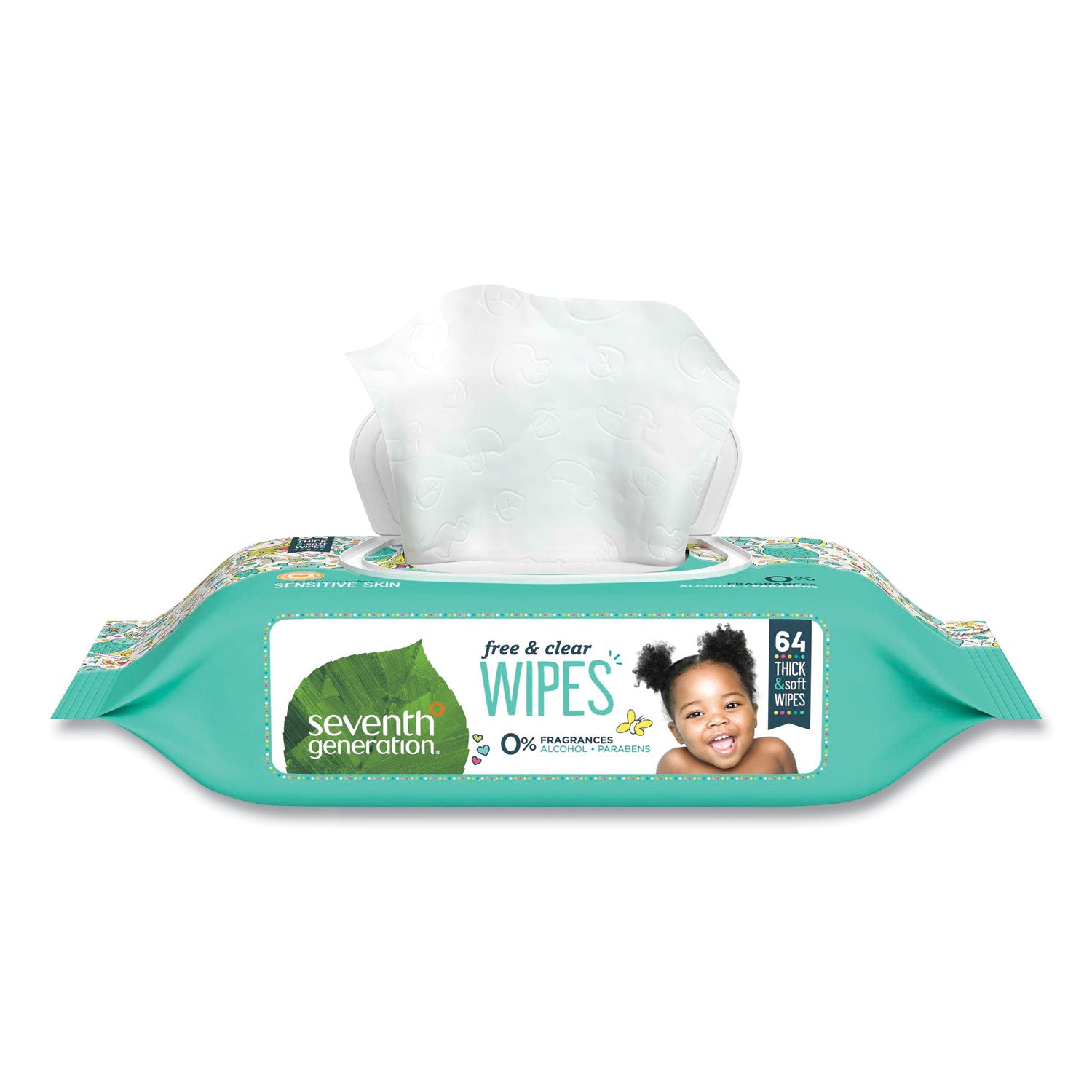 Free and Clear Baby Wipes, 7 x 7, Unscented, White, 64/Flip-Top Pack - 