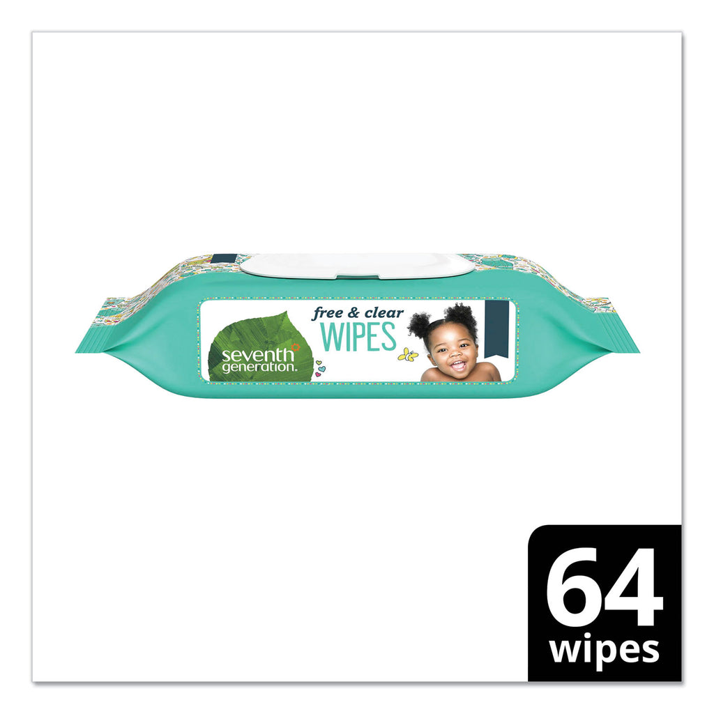 Free and Clear Baby Wipes, 7 x 7, Unscented, White, 64/Flip-Top Pack - 