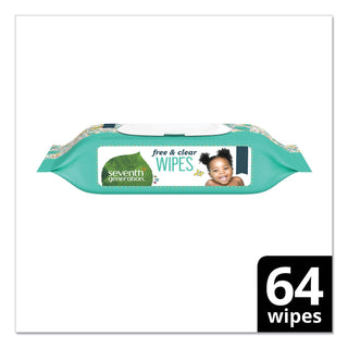 Free and Clear Baby Wipes, 7 x 7, Unscented, White, 64/Flip-Top Pack - 