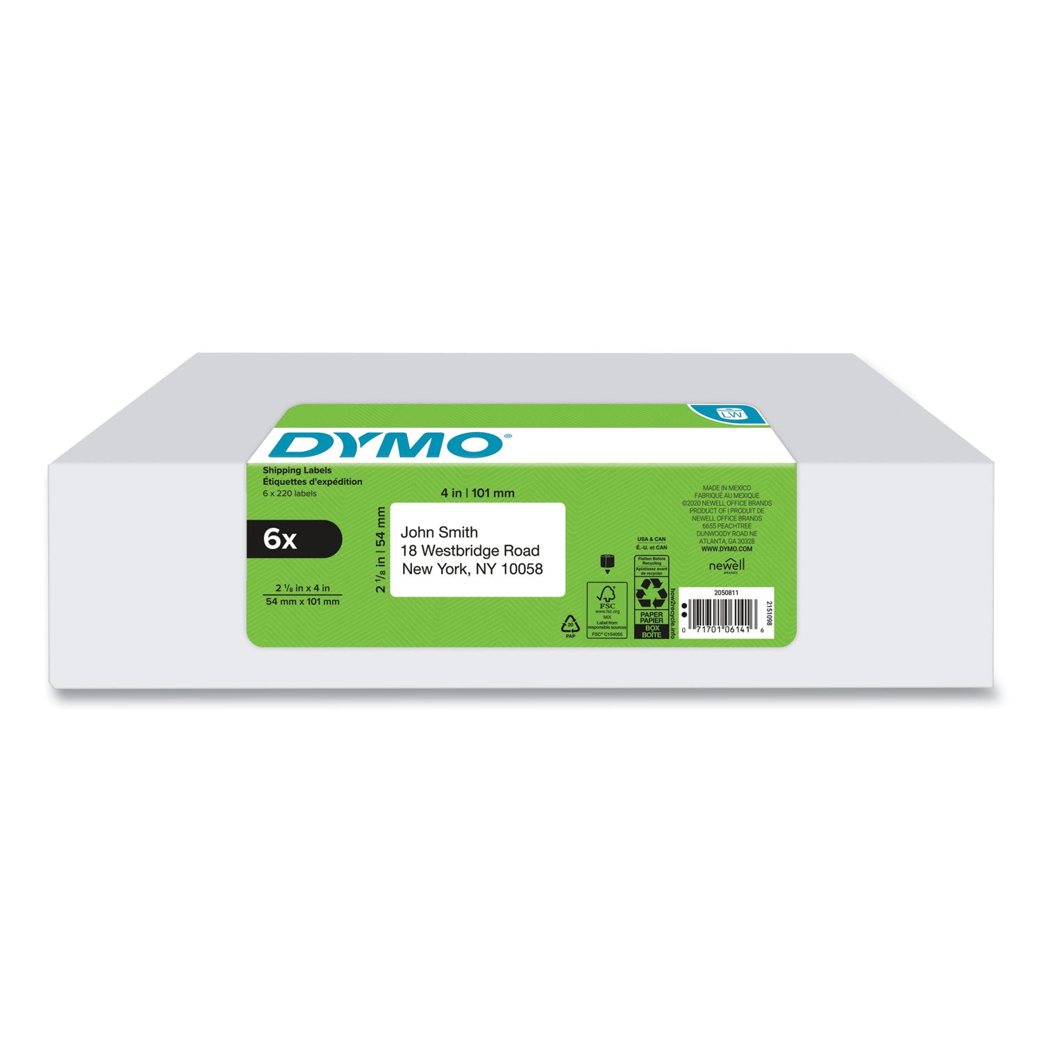 lw shipping labels, 2.13" x 4", white, 220 labels/roll, 6 rolls/pack