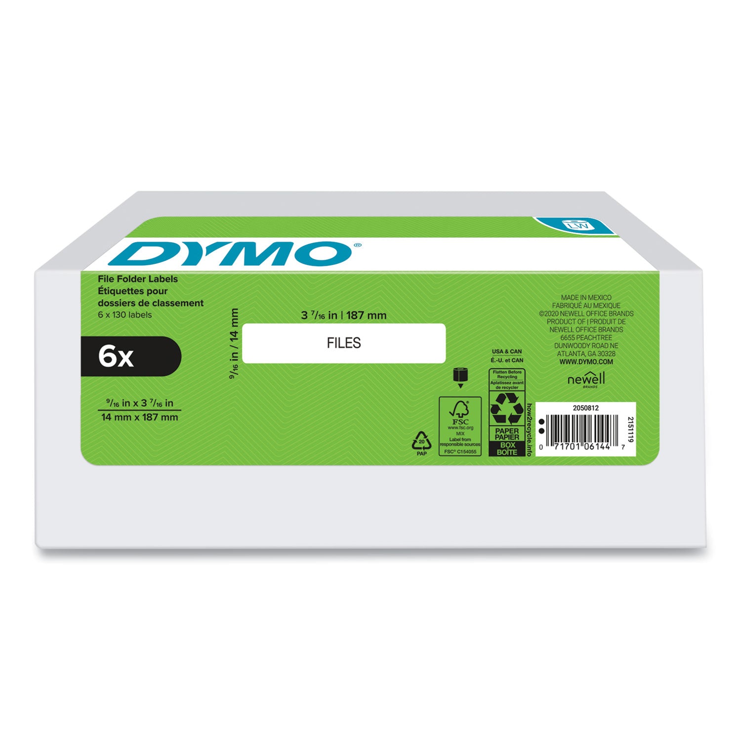 Dymo LabelWriter Label Roll - 9/16" Height x 3 7/16" Width - Rectangle - White - 780 / Pack