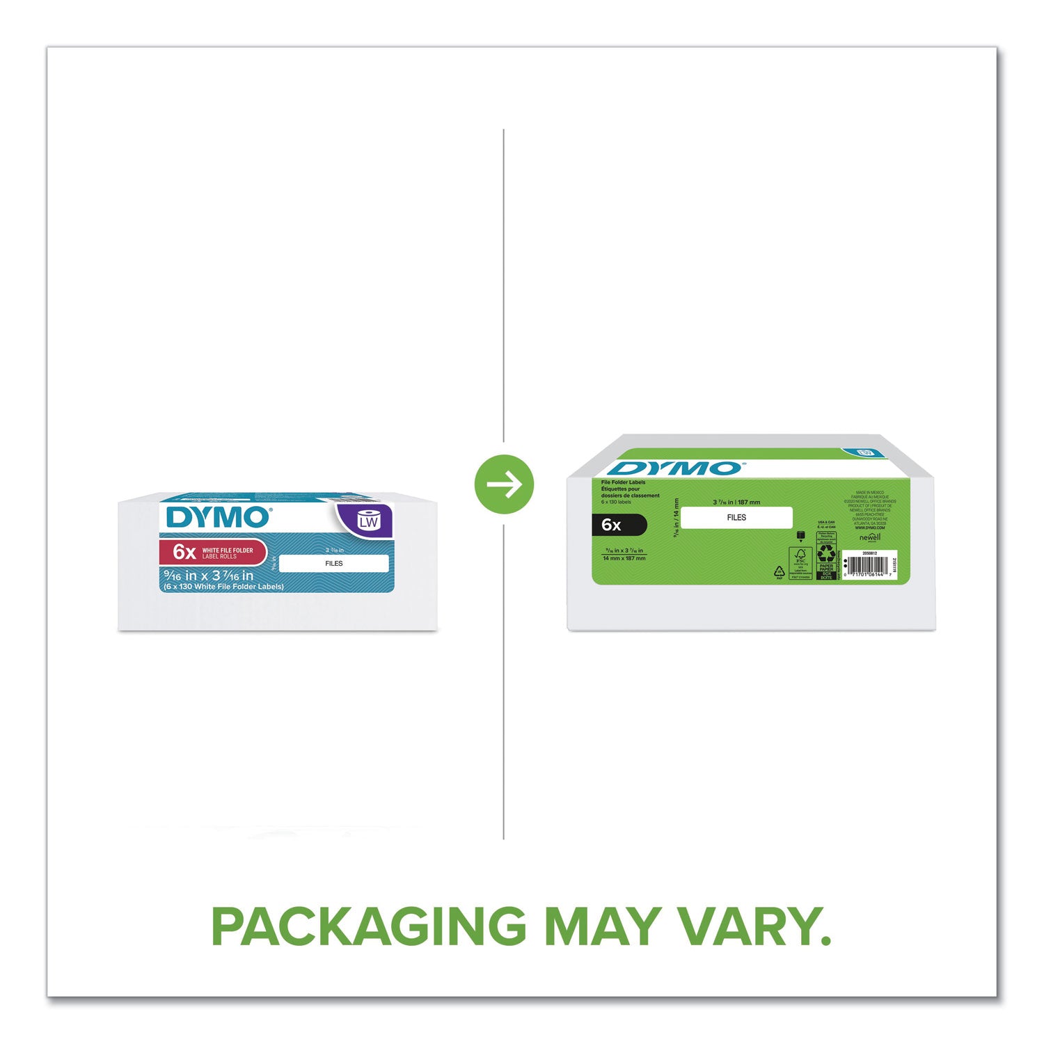 Dymo LabelWriter Label Roll - 9/16" Height x 3 7/16" Width - Rectangle - White - 780 / Pack