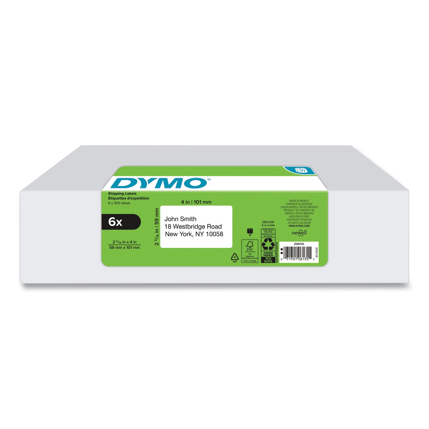 LW Shipping Labels, 2.31" x 4", White, 300 Labels/Roll, 6 Rolls/Pack