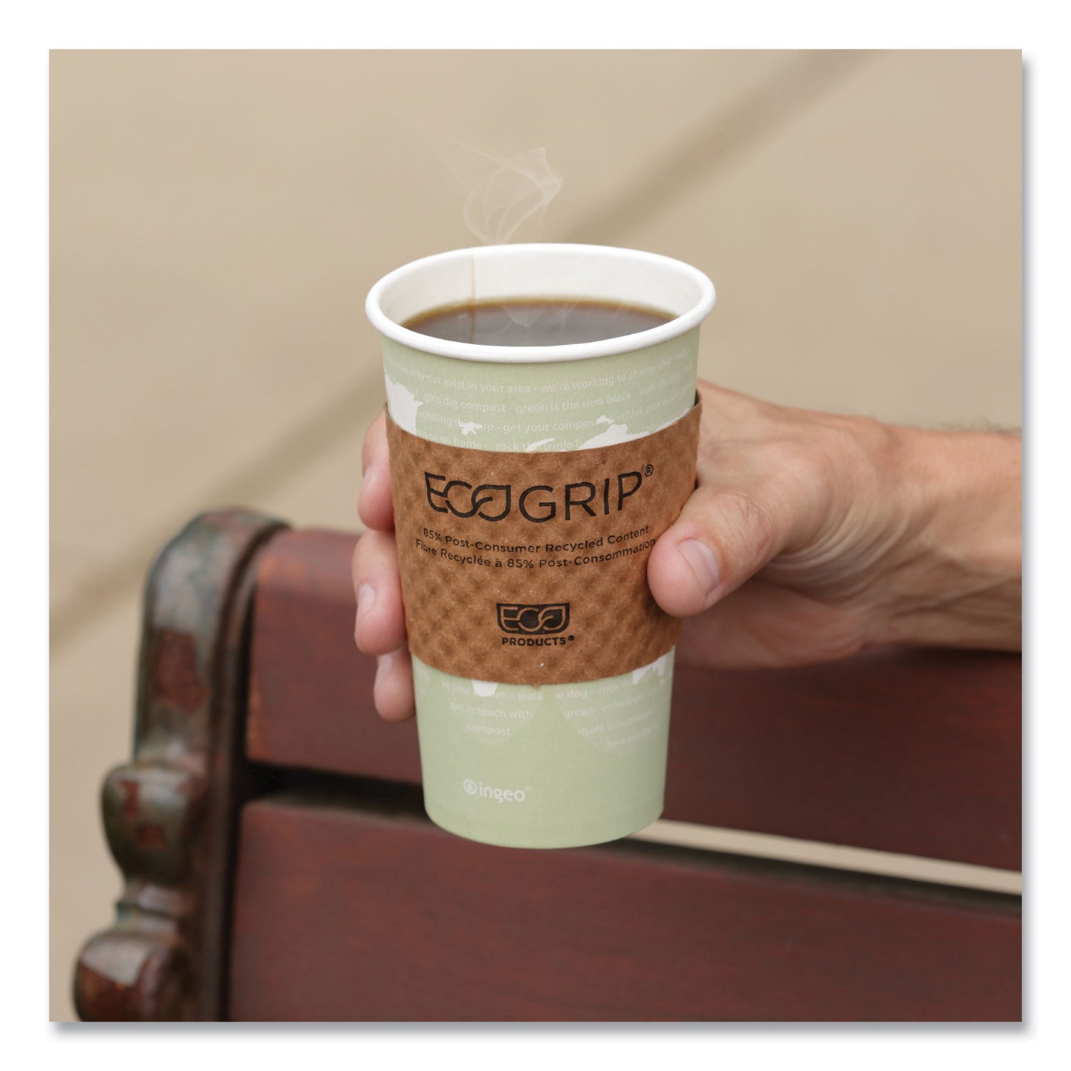 EcoGrip Hot Cup Sleeves - Renewable and Compostable, Fits 12, 16, 20, 24 oz Cups, Kraft, 1,300/Carton - 