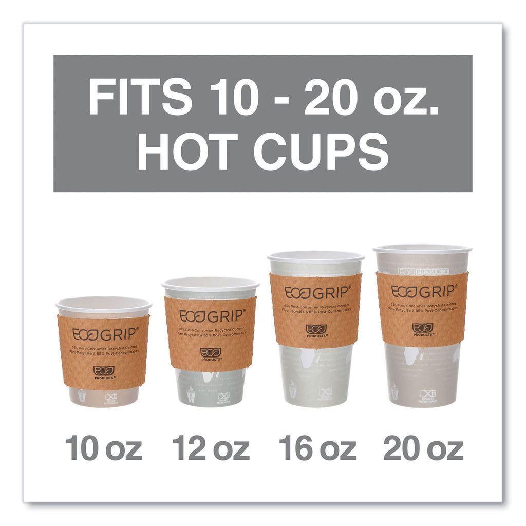 EcoGrip Hot Cup Sleeves - Renewable and Compostable, Fits 12, 16, 20, 24 oz Cups, Kraft, 1,300/Carton - 