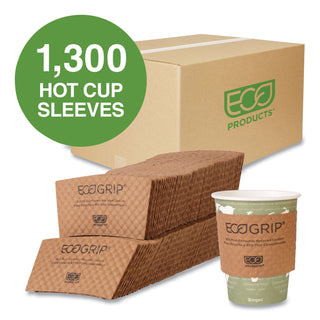 EcoGrip Hot Cup Sleeves - Renewable and Compostable, Fits 12, 16, 20, 24 oz Cups, Kraft, 1,300/Carton - 