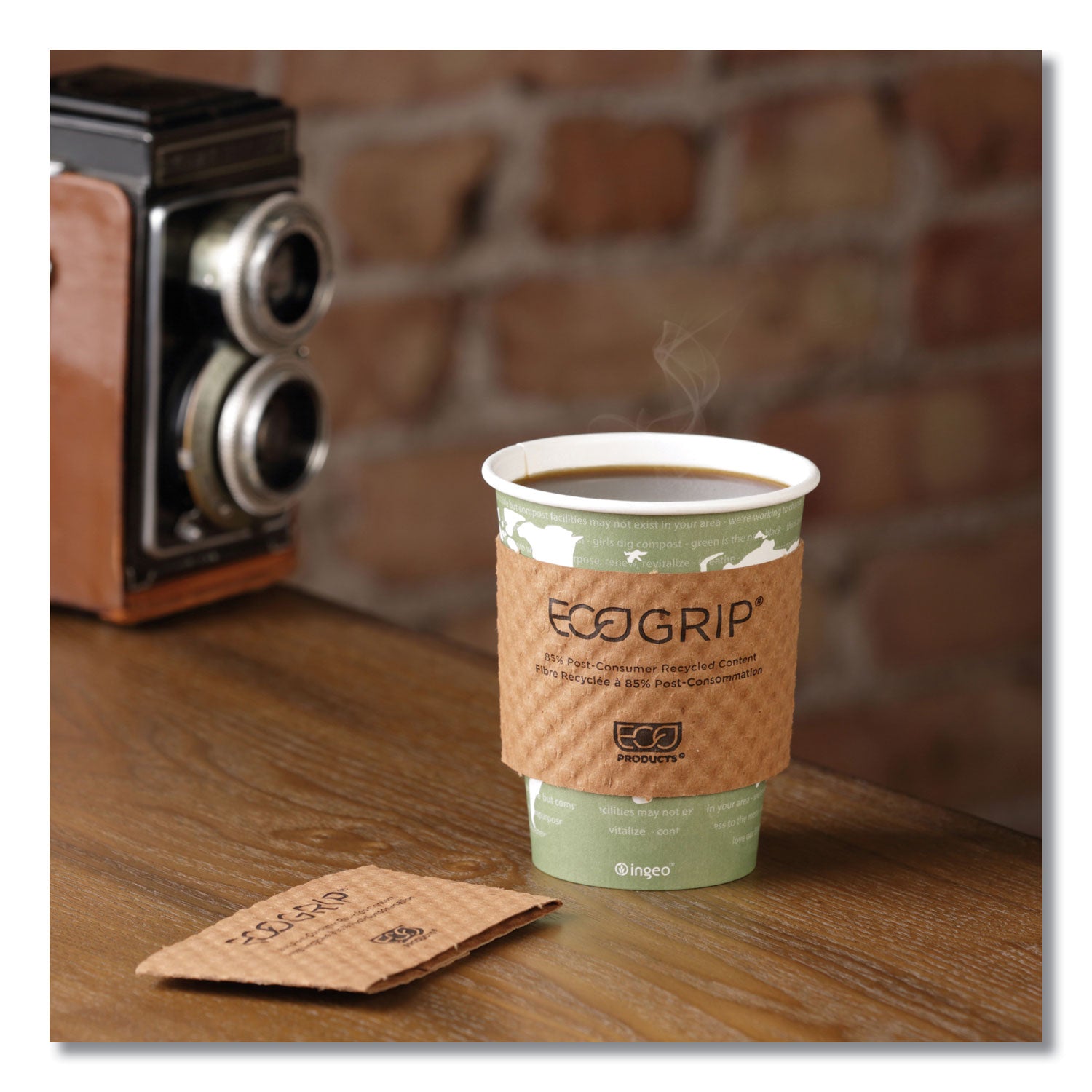 EcoGrip Hot Cup Sleeves - Renewable and Compostable, Fits 12, 16, 20, 24 oz Cups, Kraft, 1,300/Carton - 