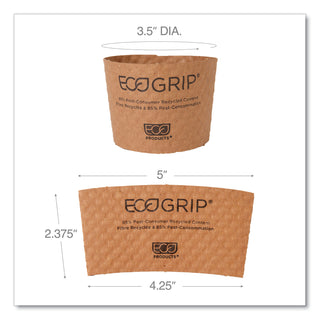 EcoGrip Hot Cup Sleeves - Renewable and Compostable, Fits 12, 16, 20, 24 oz Cups, Kraft, 1,300/Carton - 