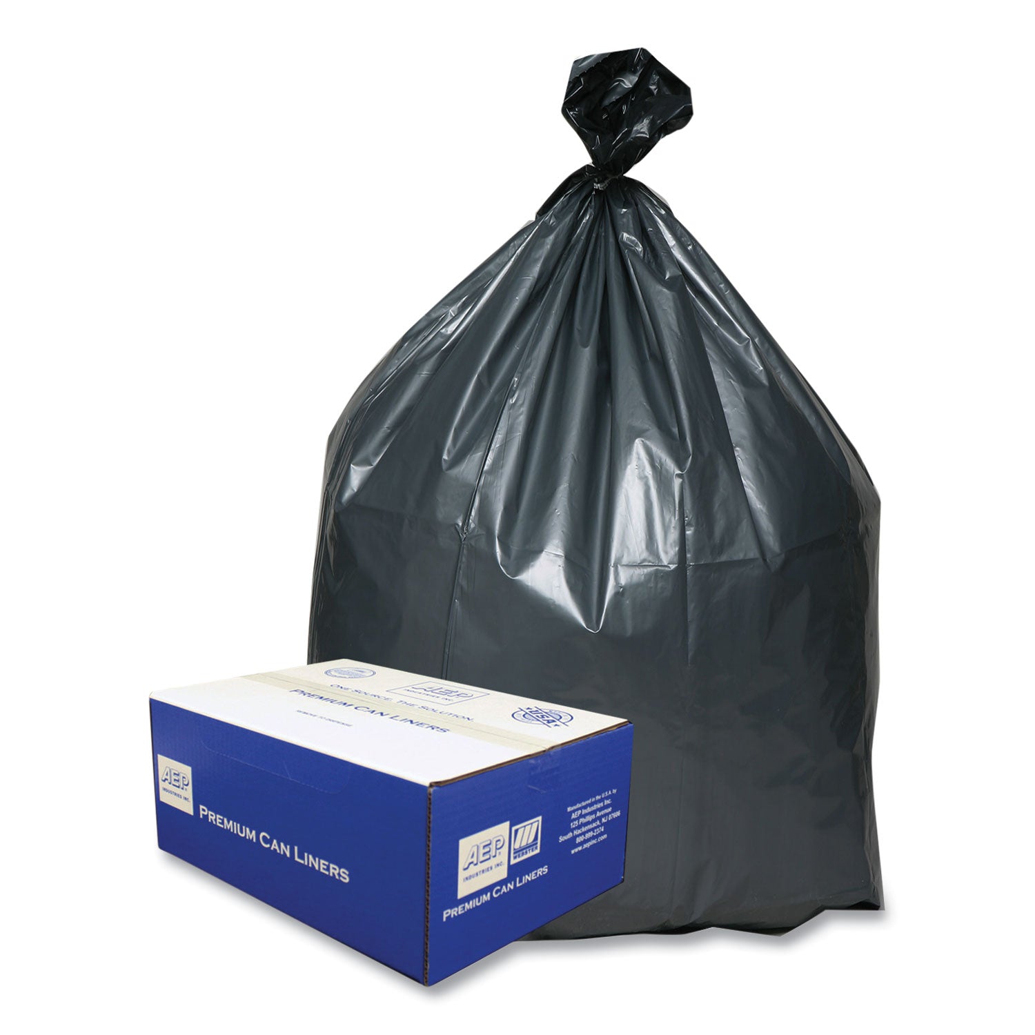 Can Liners, 60 gal, 1.55 mil, 39" x 56", Gray, 10 Bags/Roll, 5 Rolls/Carton