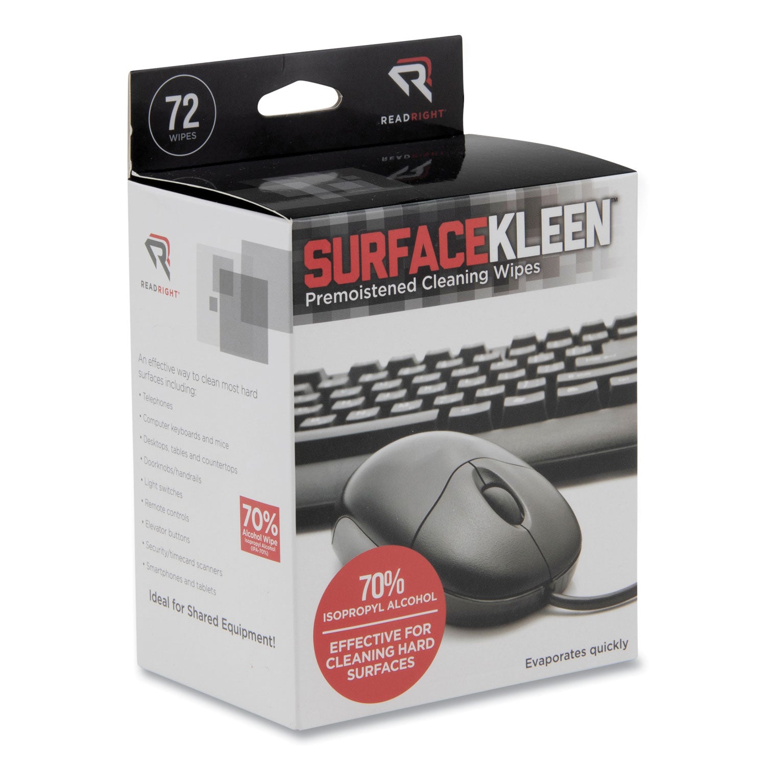 SurfaceKleen Premoistened Alcohol Cleaning Wipes, 5 x 5, Individual Foil Packets, Unscented, White, 72/Box
