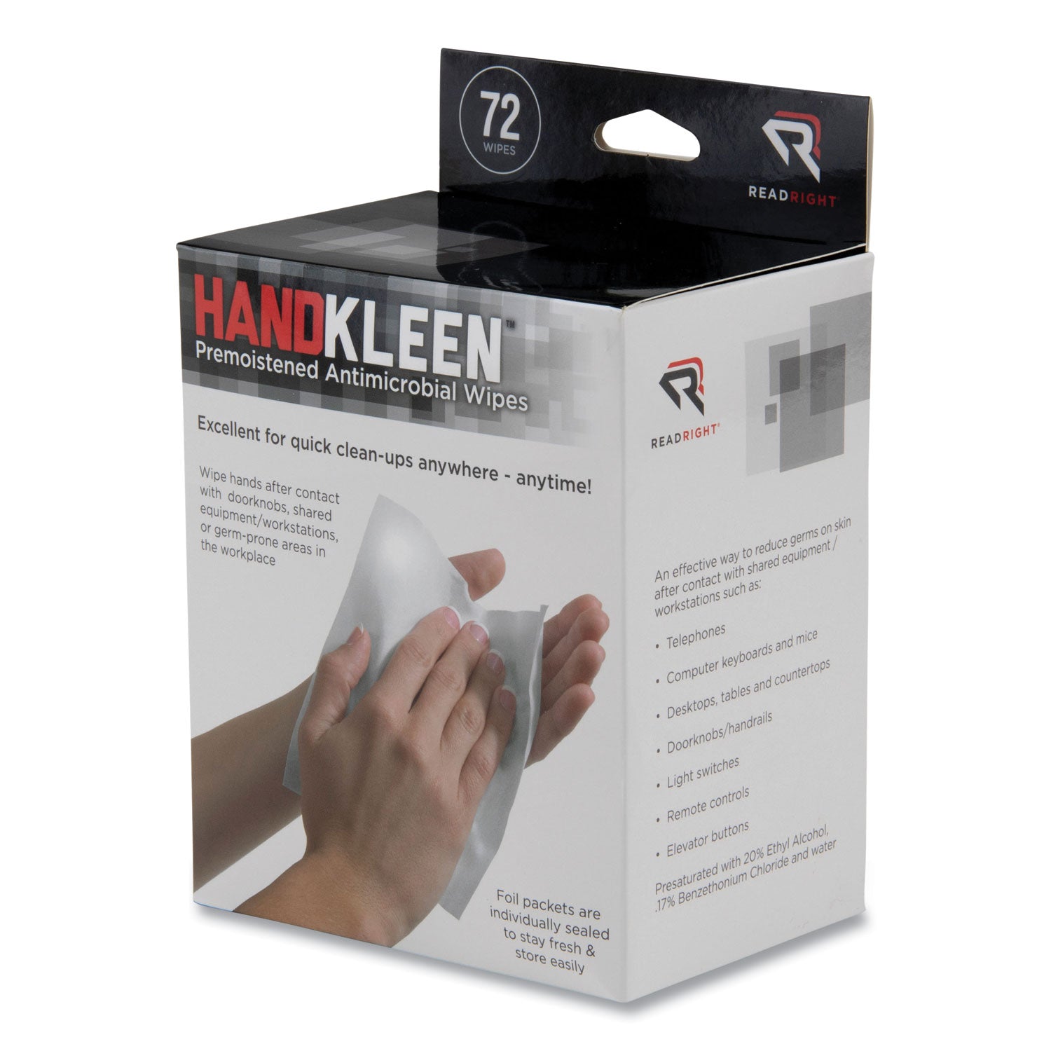 handkleen-premoistened-antibacterial-wipes-7-x-5-foil-packet-unscented-white-72-box_rearr15112 - 3