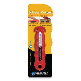 Klever Kutter Safety Cutter, 3 Razor Blades, 1" Blade, 4" Plastic Handle, Red - 