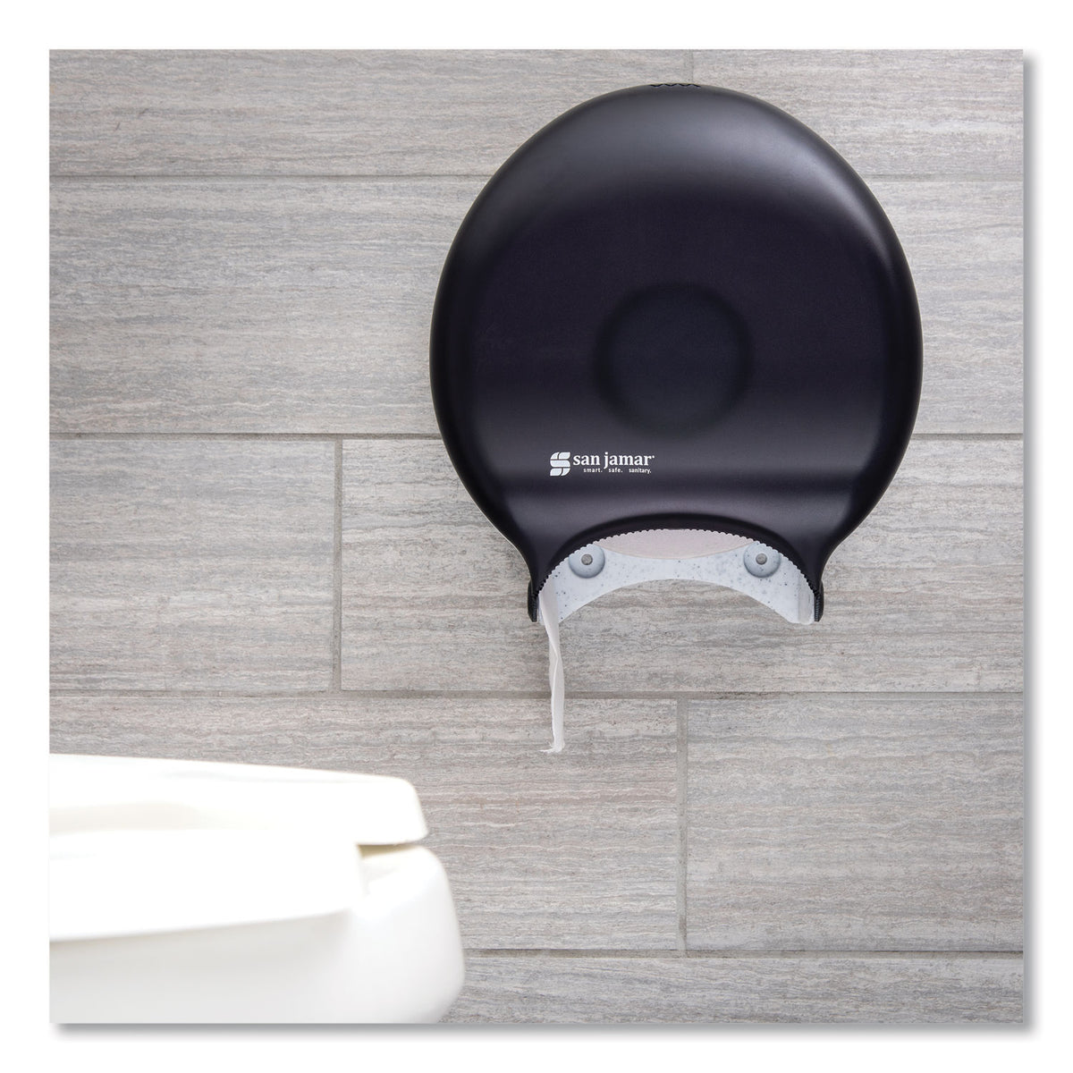 Single 9" Jumbo Bath Tissue Dispenser, Classic, 10.25 x 5.63 x 12, Transparent Black Pearl