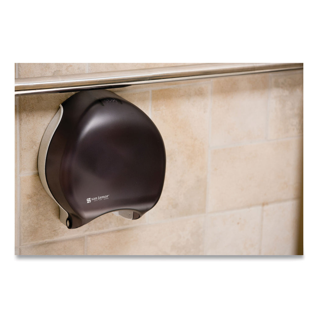 Single 9" Jumbo Bath Tissue Dispenser, Classic, 10.25 x 5.63 x 12, Transparent Black Pearl