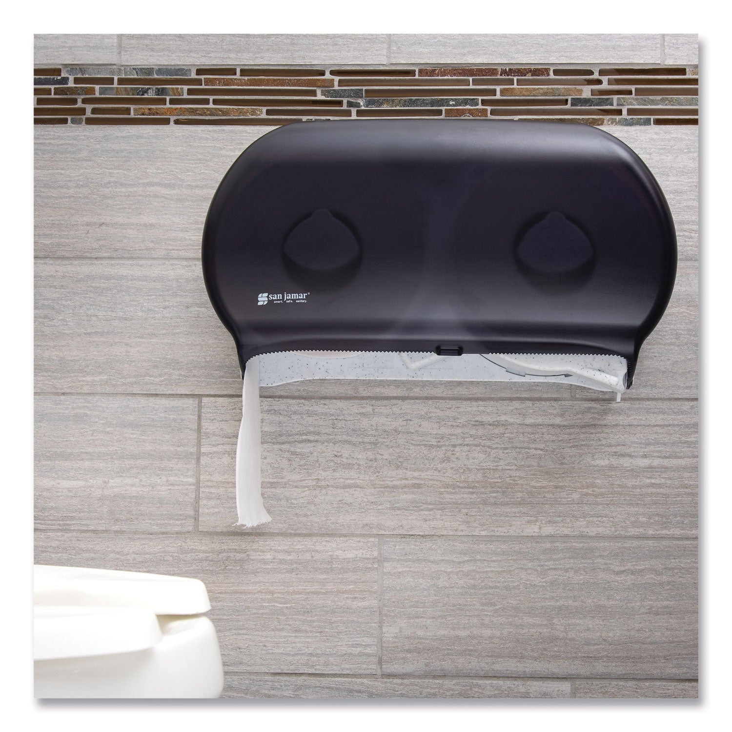 Twin 9" Jumbo Tissue Dispenser, Classic, 19 x 5.25 x 12, Transparent Black Pearl