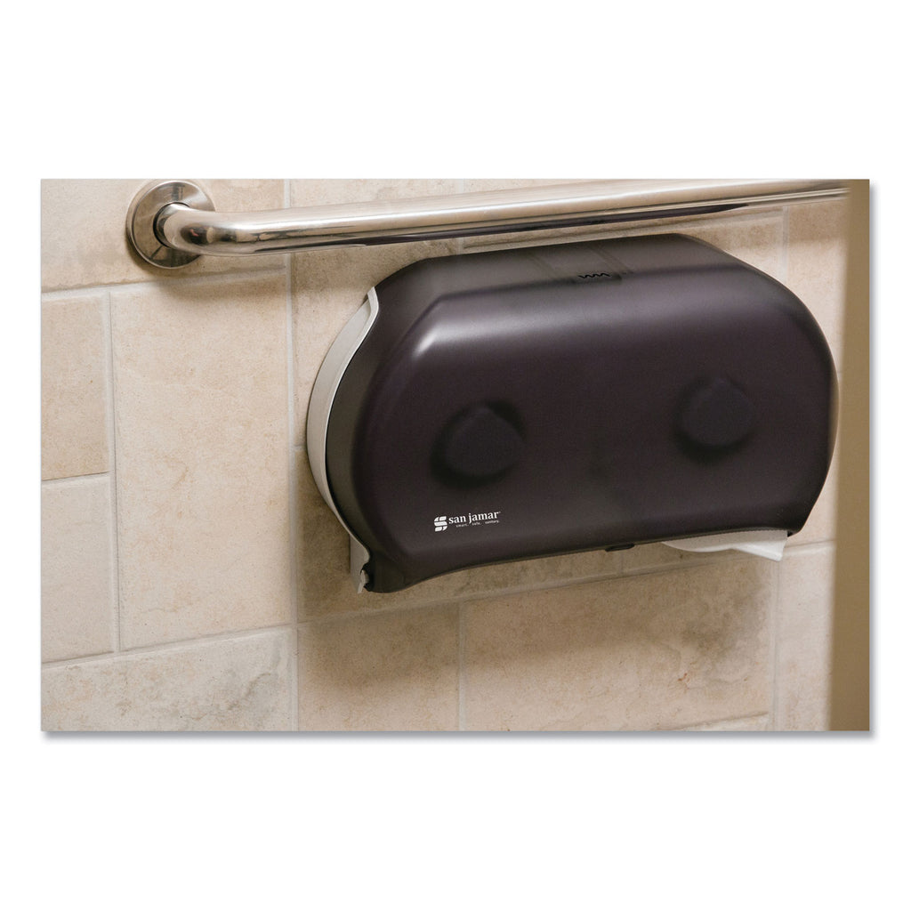 Twin 9" Jumbo Tissue Dispenser, Classic, 19 x 5.25 x 12, Transparent Black Pearl
