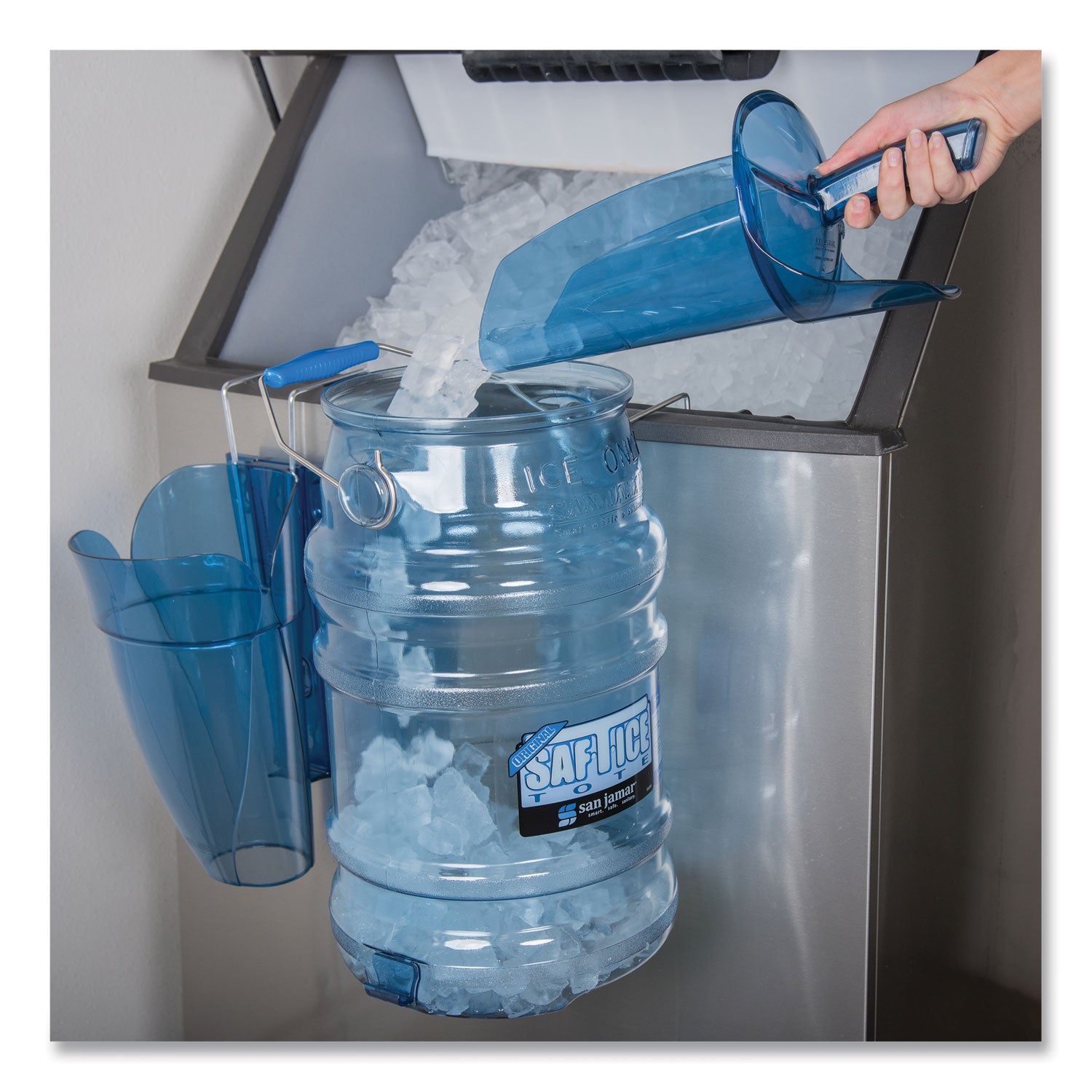Saf-T-Scoop and Guardian System for Ice Machines, 64-86 oz, Transparent Blue