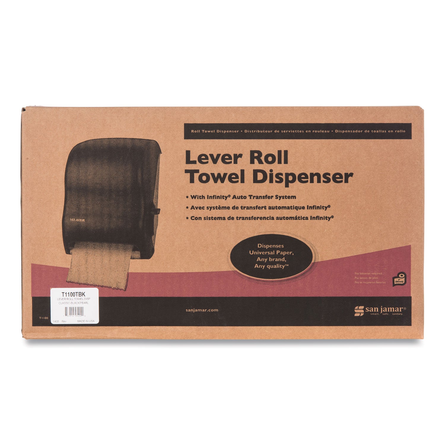 Lever Roll Towel Dispenser, Classic, 12.94 x 9.25 x 16.5, Transparent Black Pearl - 