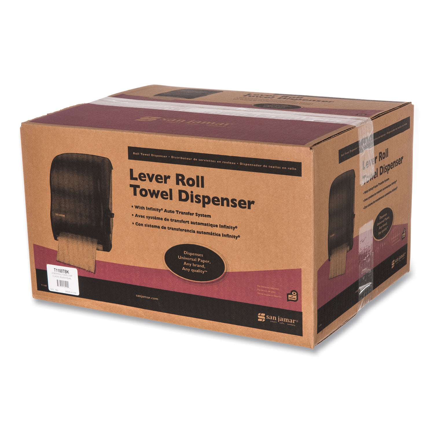 Lever Roll Towel Dispenser, Classic, 12.94 x 9.25 x 16.5, Transparent Black Pearl - 