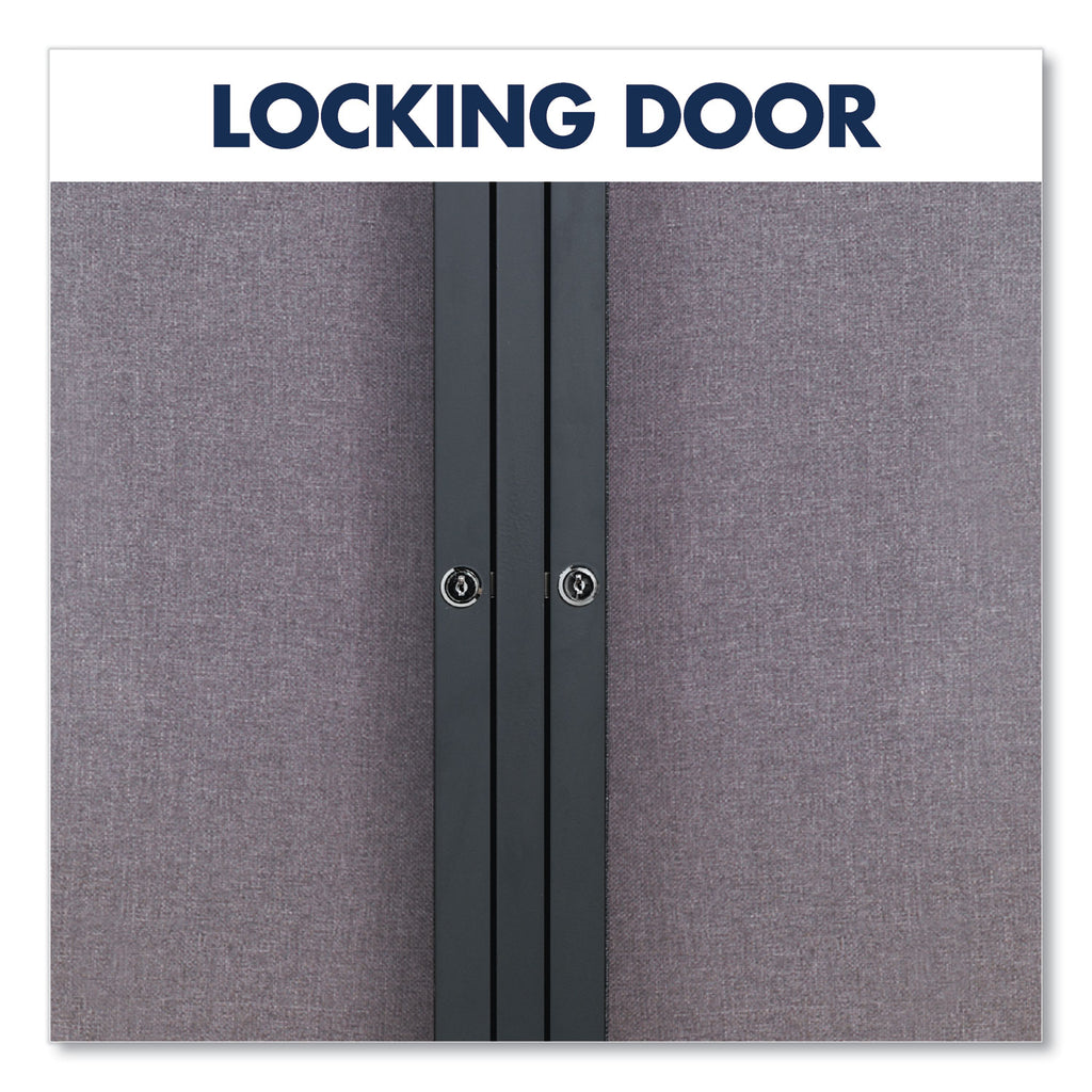 Enclosed Indoor Fabric Bulletin Board with Two Hinged Doors, 48 x 36, Gray Surface, Graphite Aluminum Frame