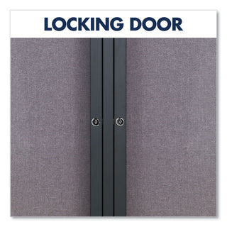 Enclosed Indoor Fabric Bulletin Board with Two Hinged Doors, 48 x 36, Gray Surface, Graphite Aluminum Frame