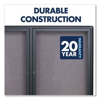 Enclosed Indoor Fabric Bulletin Board with Two Hinged Doors, 48 x 36, Gray Surface, Graphite Aluminum Frame