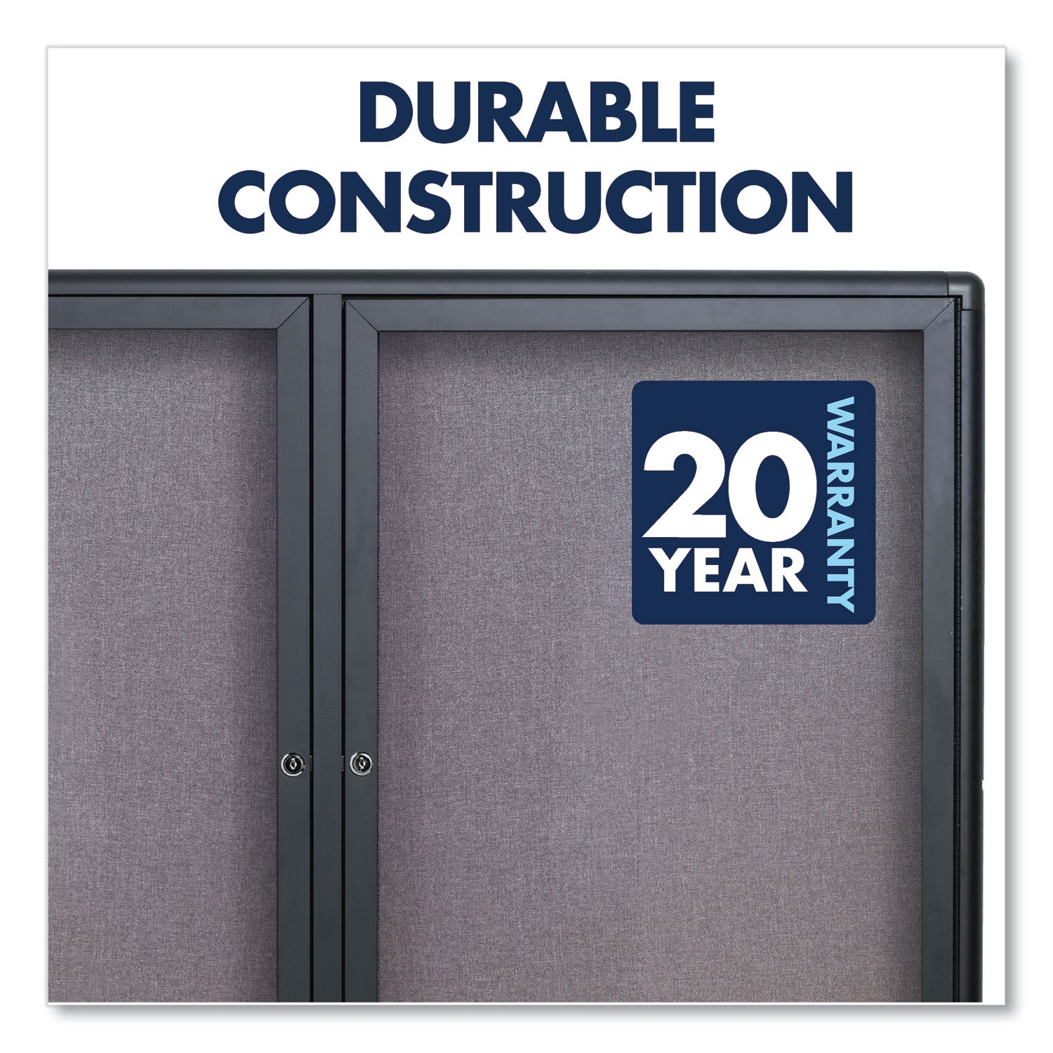 Enclosed Indoor Fabric Bulletin Board with Two Hinged Doors, 48 x 36, Gray Surface, Graphite Aluminum Frame
