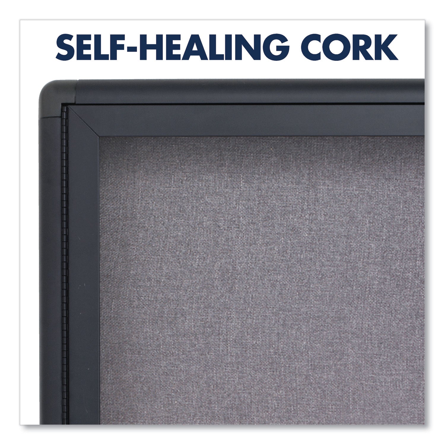 Enclosed Indoor Fabric Bulletin Board with Two Hinged Doors, 48 x 36, Gray Surface, Graphite Aluminum Frame