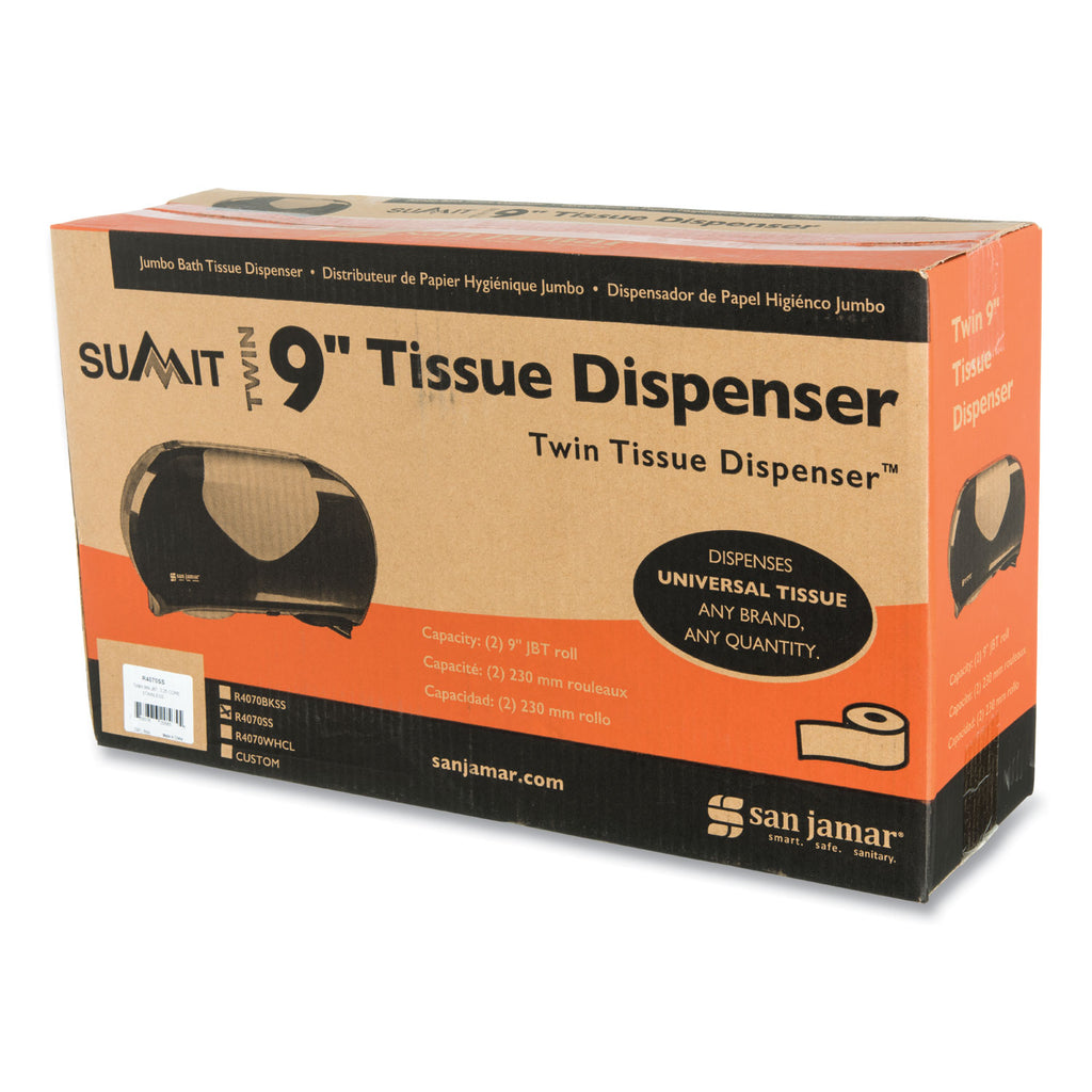 Twin 9" Jumbo Bath Tissue Dispenser, Summit, 19.25 x 6 x 12.25, Faux Stainless Steel