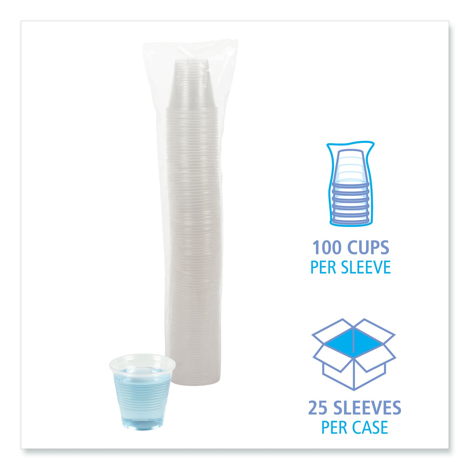 Translucent Plastic Cold Cups, 5 oz, Polypropylene, 100 Cups/Sleeve, 25 Sleeves/Carton